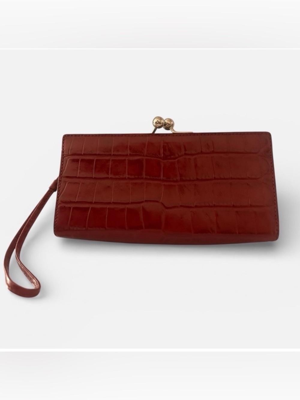 Burberry Red Crocodile-Embossed Kiss Lock Clutch Wristlet